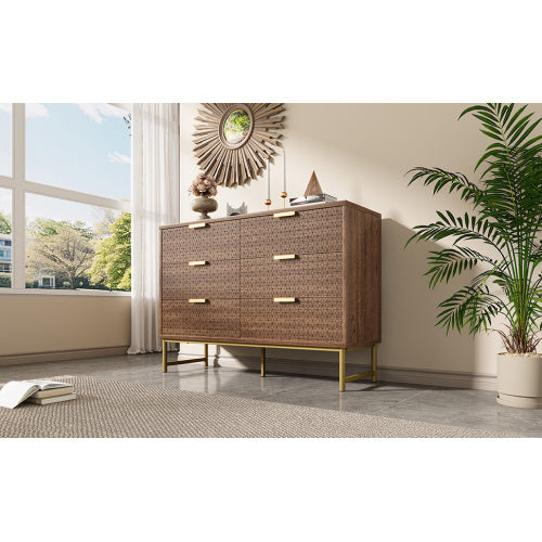 6-Drawer Embossed Sideboard Cabinet for Living Room AI62Decor