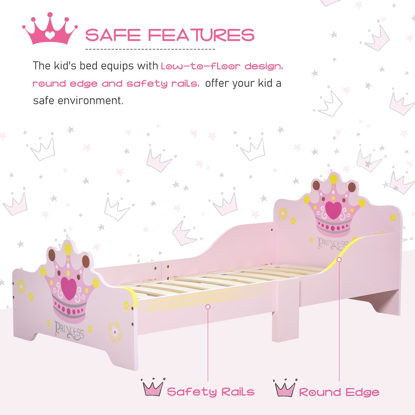 AI62 Decor Kids Princess Toddler Bed – Safety Side Rails