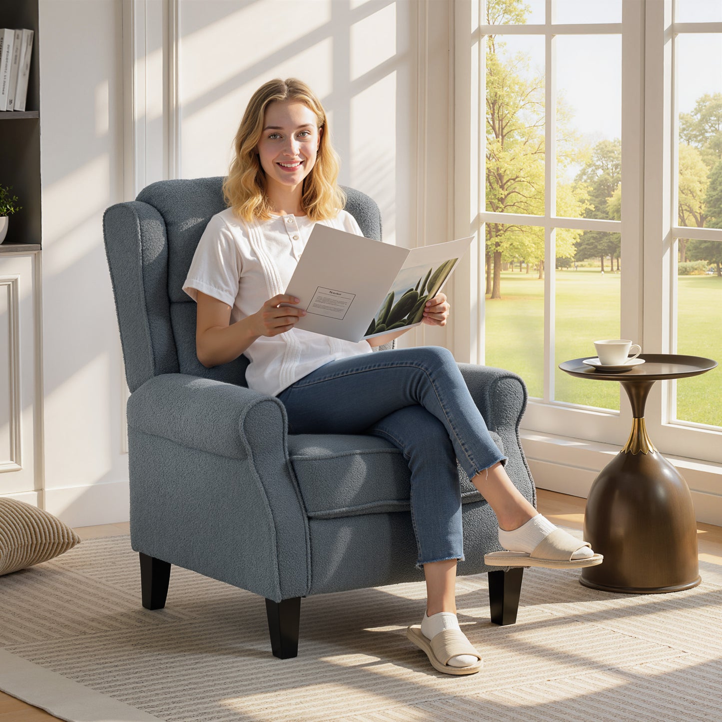 AI62 Decor Recliner Armchair With Extended Leg Rest - Grey
