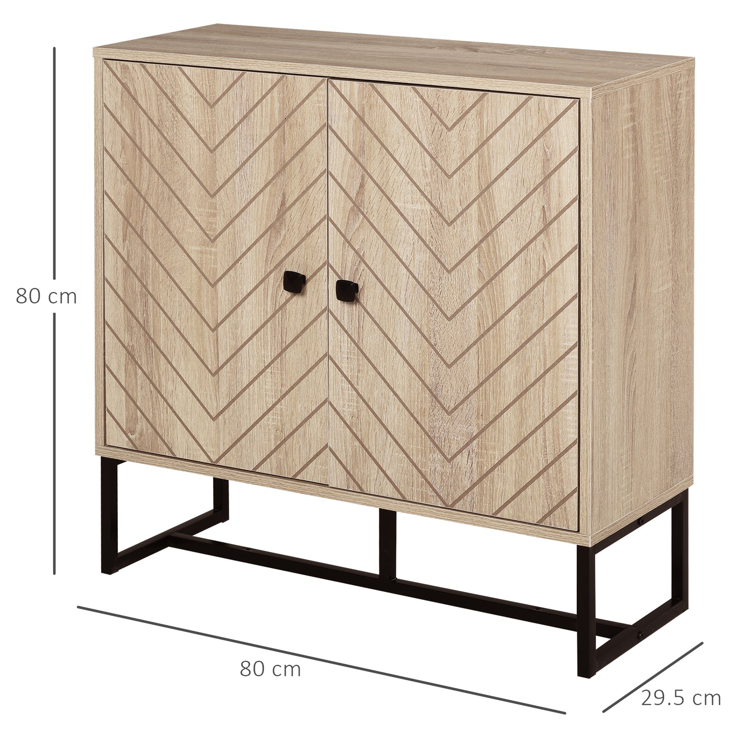 AI62 Decor 2-Tier MDF Storage Cabinet with Steel Frame & Handles – Oak, 80x80x29.5cm