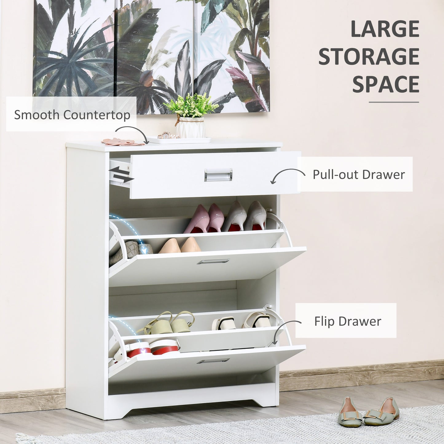 AI62 Decor Slim White Shoe Cabinet with Drawer & Adjustable Shelf – 16-Pair Capacity
