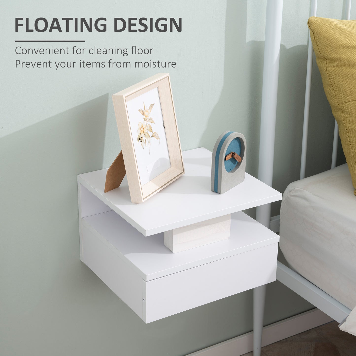 AI62 Decor Set Of Two Floating Bedside Tables - White