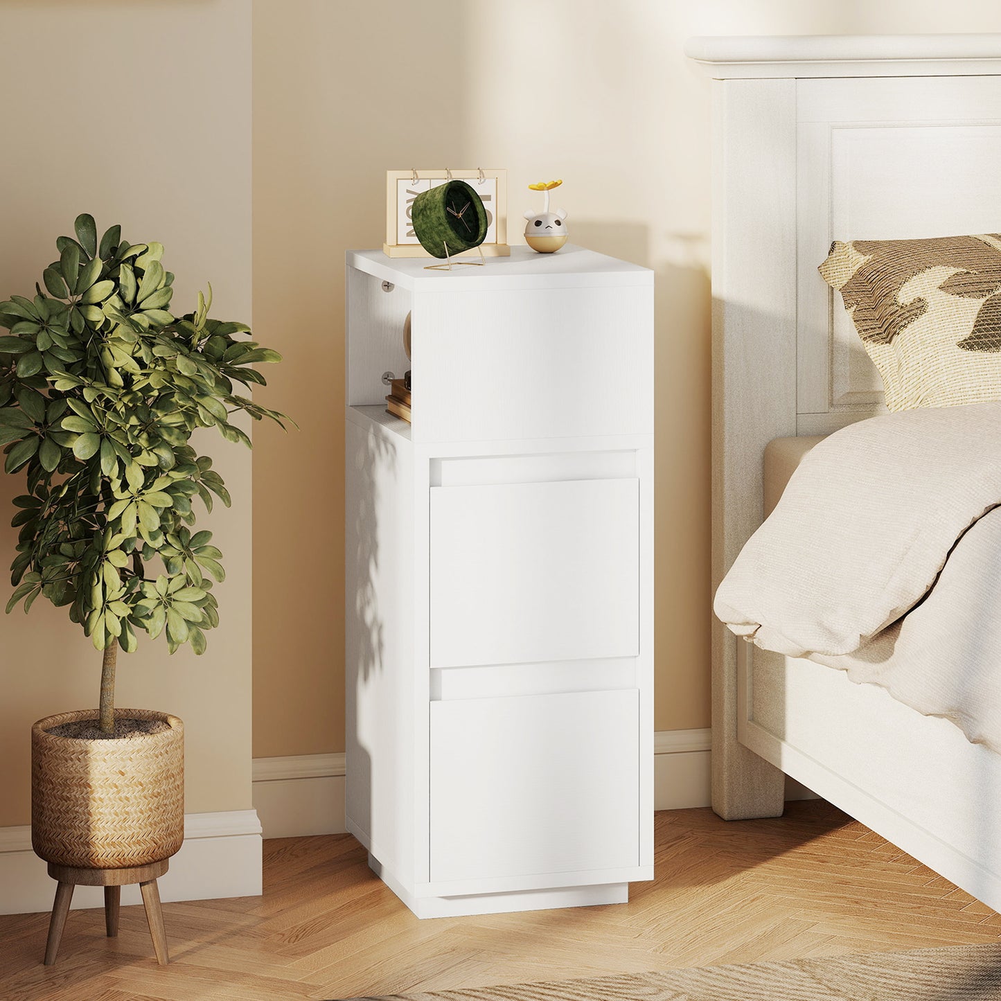 AI62 Decor Narrow White Bedside Cabinet with Storage Drawers