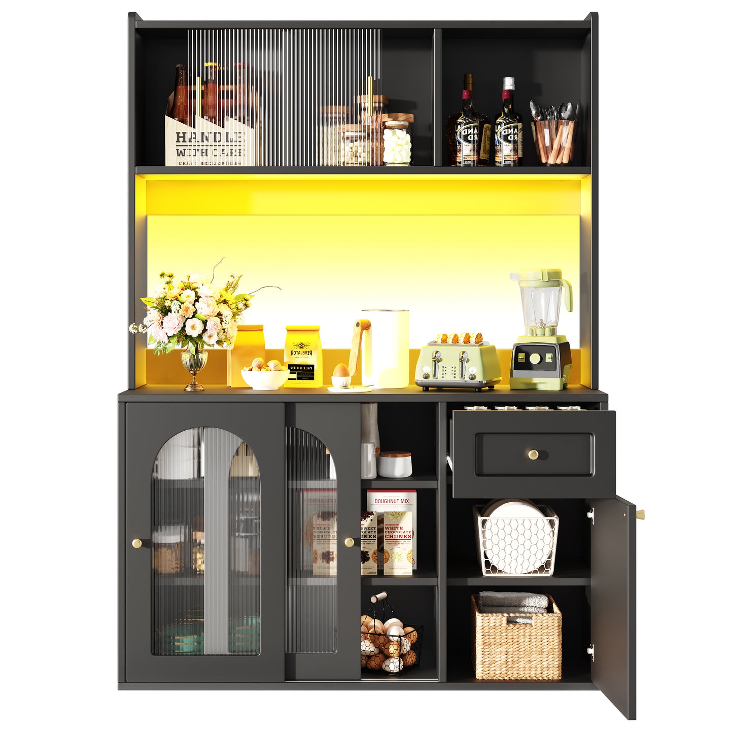 AI62 Decor Tall Kitchen Cabinet 120×35×167cm with LED – Black