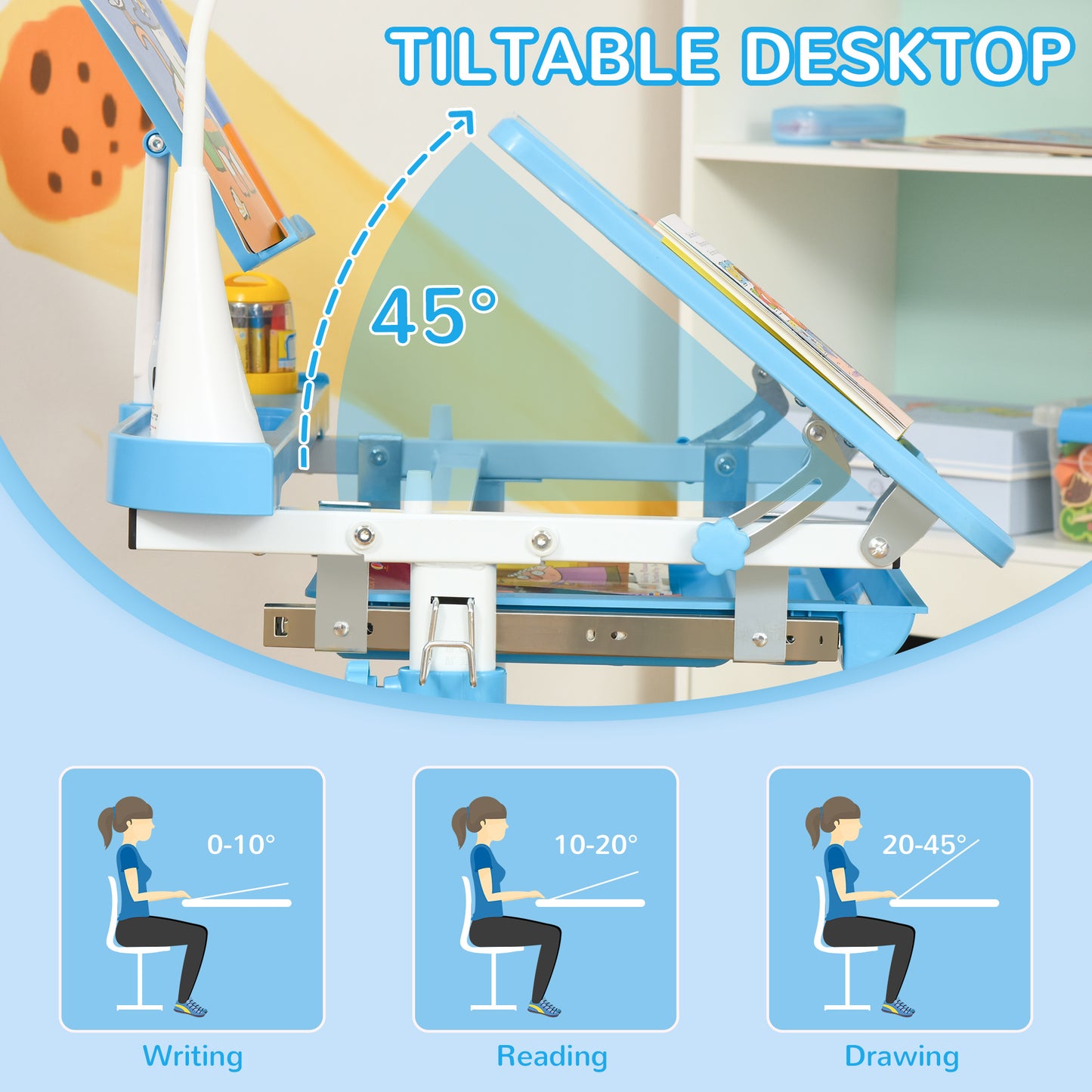 AI62 Decor Kids Study Desk And Chair Set W/ Adjustable Height