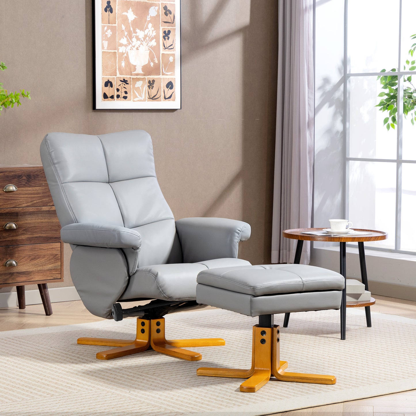 AI62 Decor PU Leather Swivel Recliner Chair with Footstool & Storage