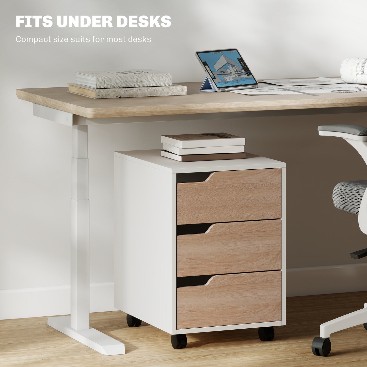 AI62 Decor 3-Drawer Mobile File Cabinet with Wheels – Oak
