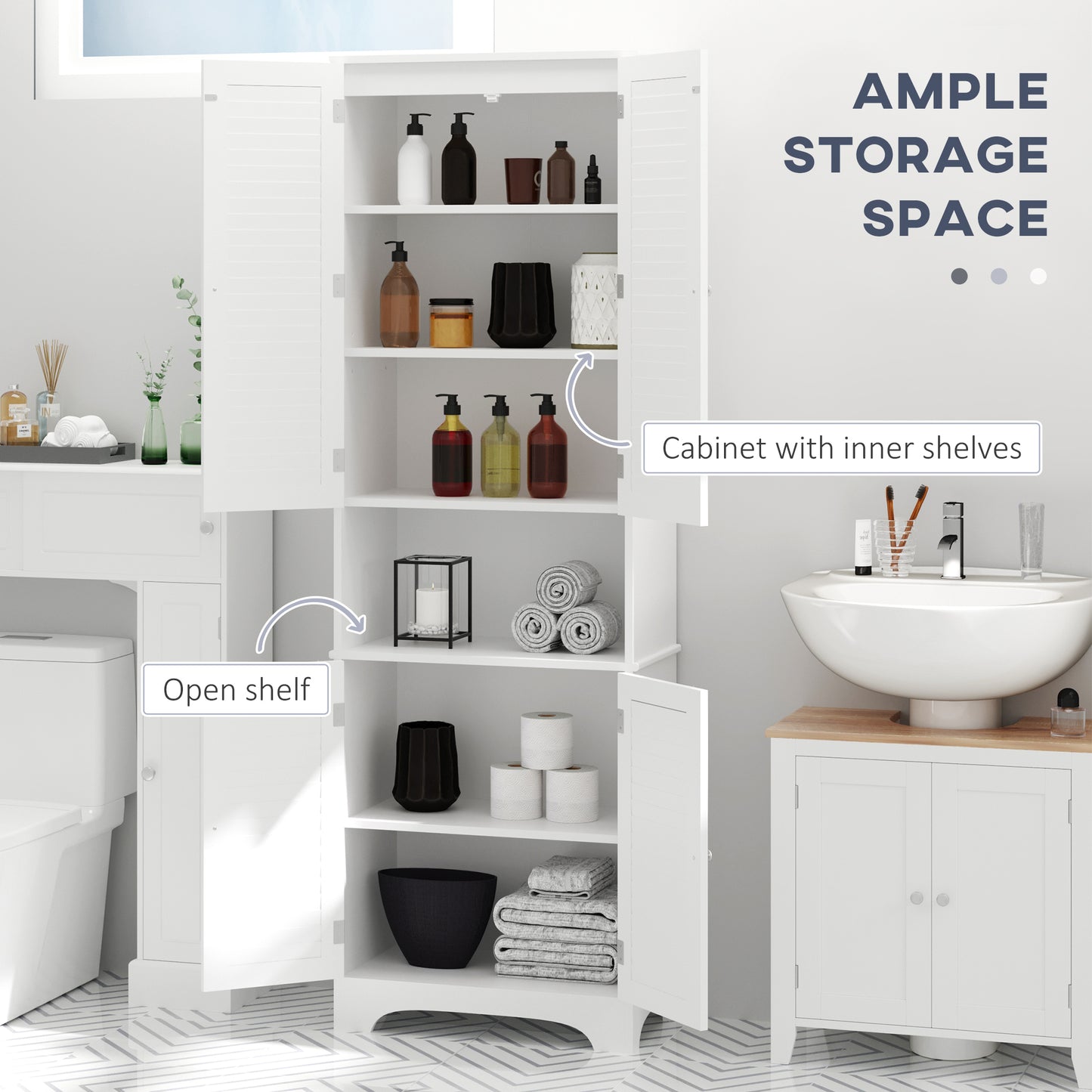 AI62 Decor Tall Freestanding Bathroom Organizer with 3 Compartments