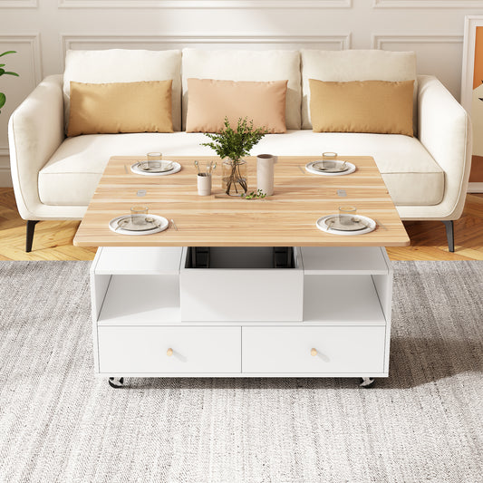 AI62 Decor Lift Top Coffee Table with Wheels & 4 Drawers