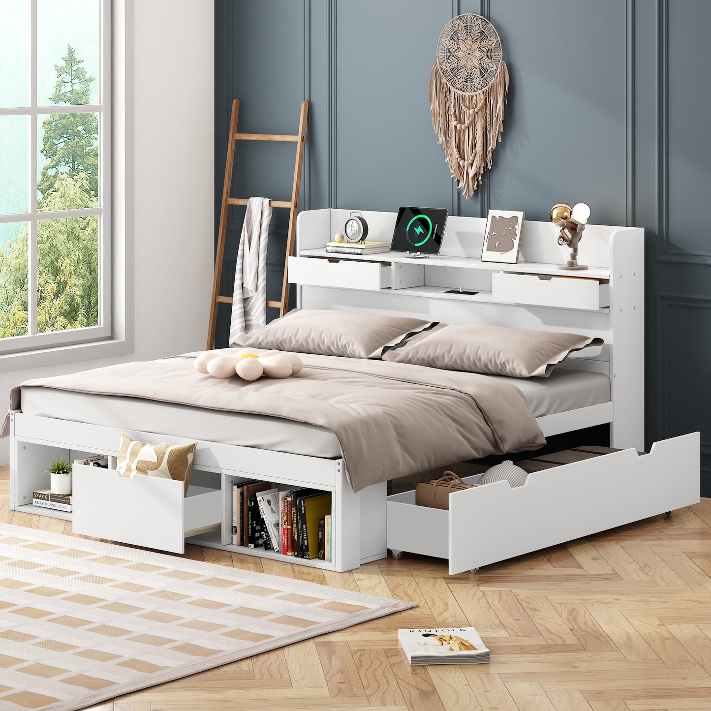 AI62 Decore White 4ft6 Double Bed with USB Port & Storage