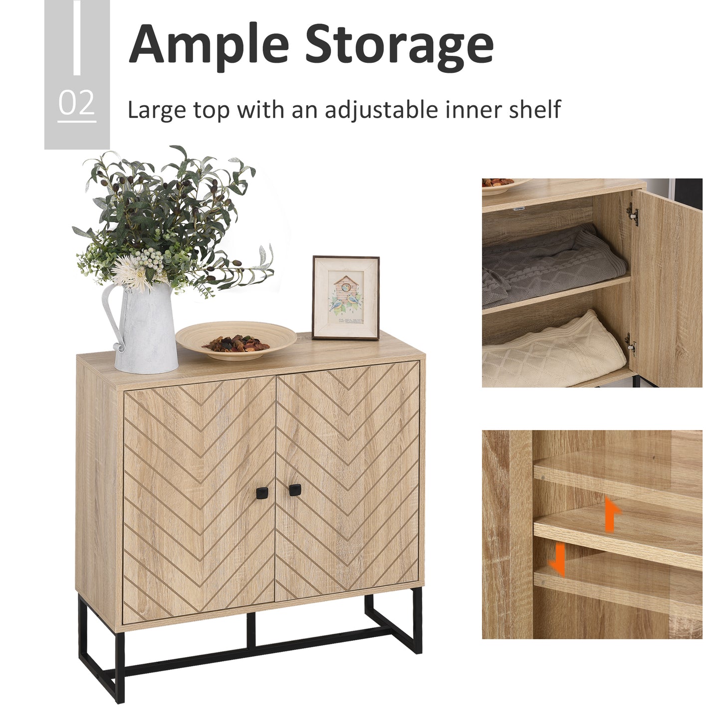 AI62 Decor 2-Tier MDF Storage Cabinet with Steel Frame & Handles – Oak, 80x80x29.5cm