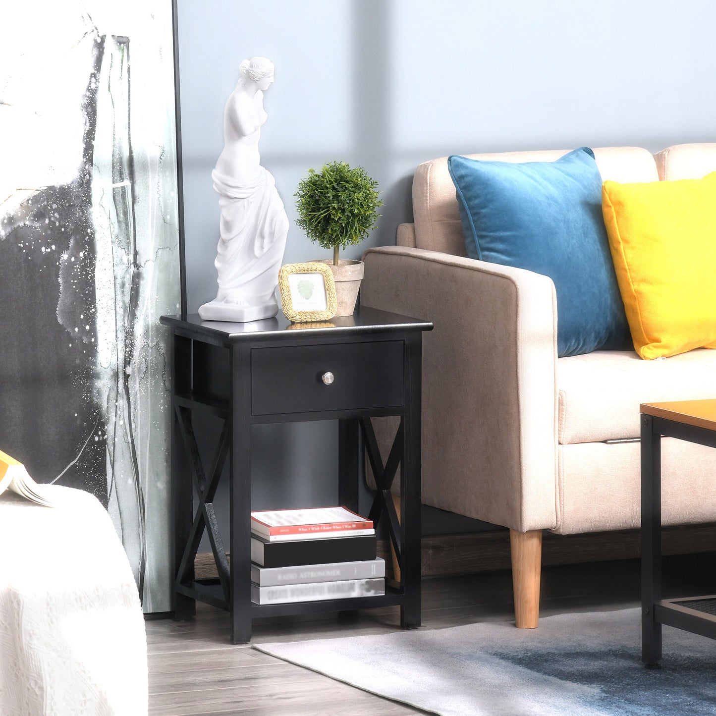 AI62 Decor End Table with Drawer & Shelf – Black