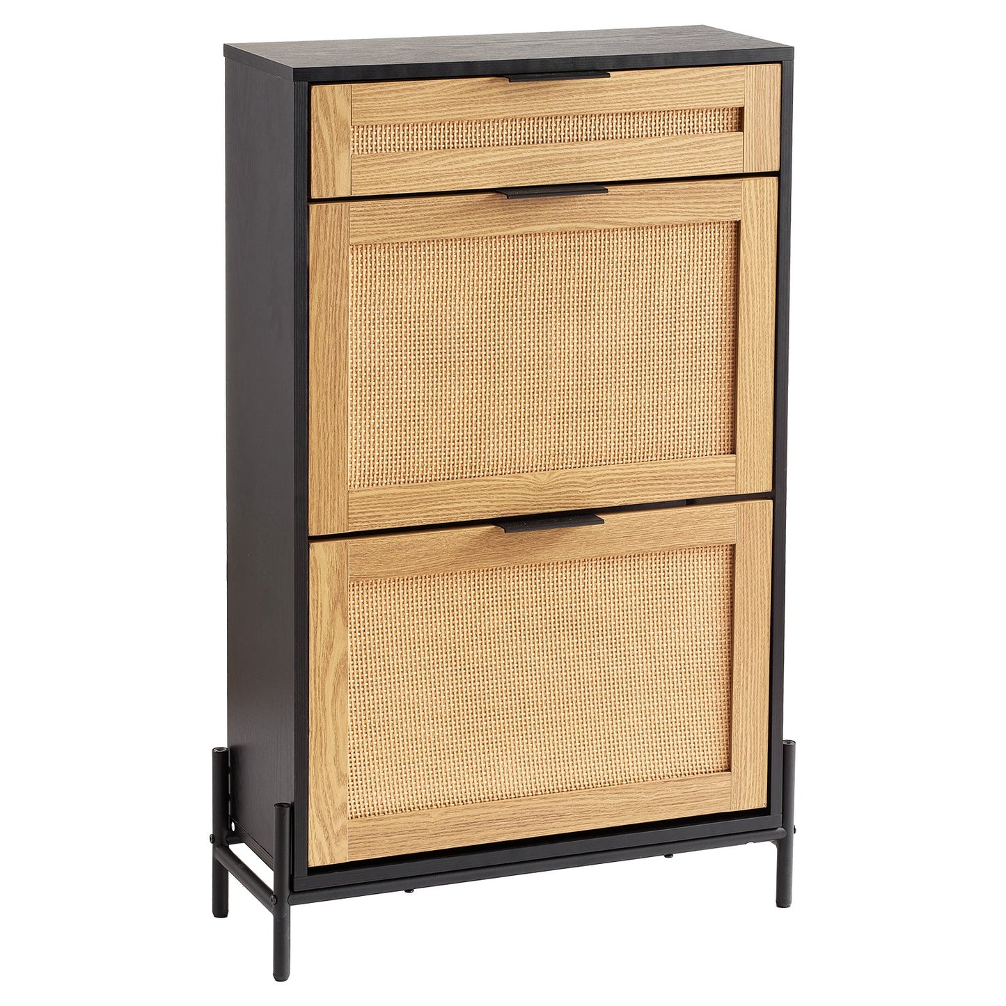 AI62 Decor Narrow Rattan Shoe Cabinet with 3 Drawers, Black