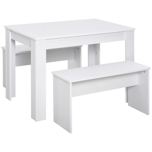 AI62 Decor White Kitchen Dining Table & 2 Benches Set