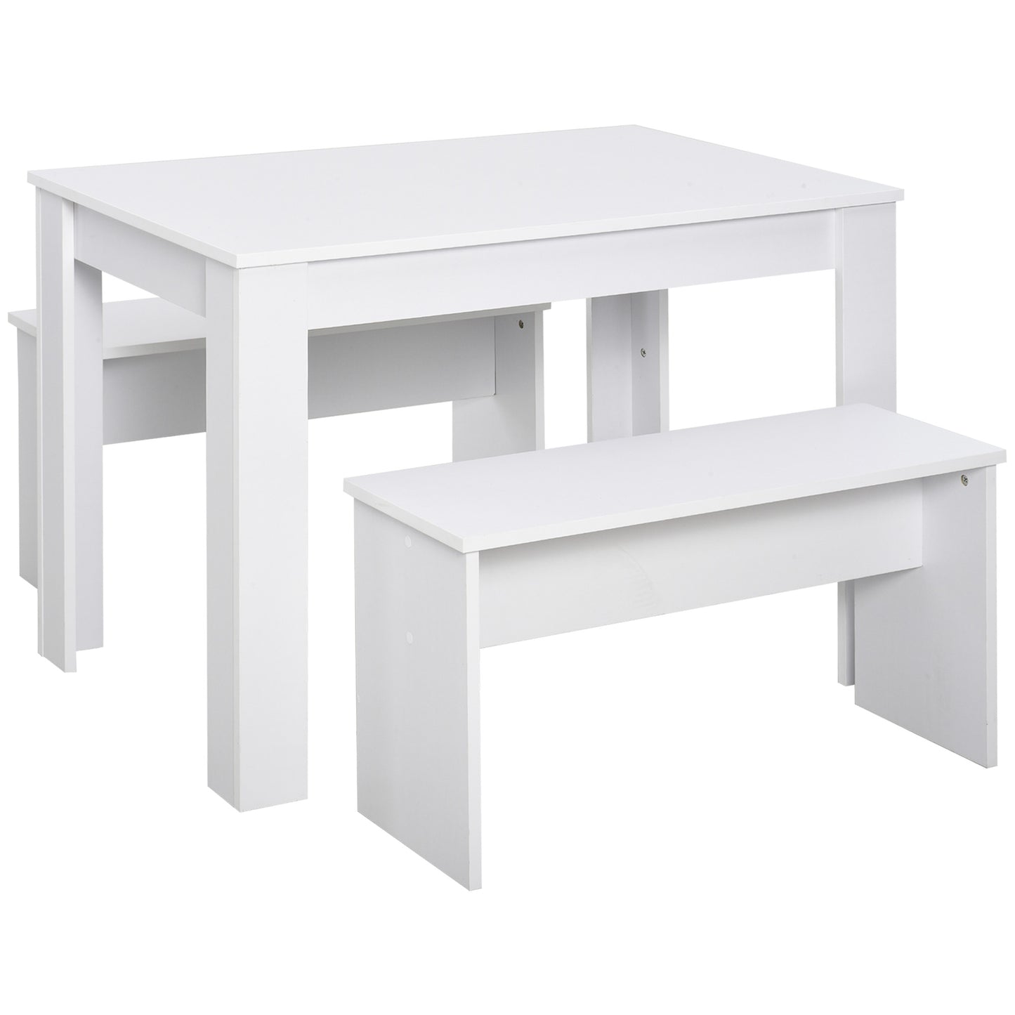 AI62 Decor White Kitchen Dining Table & 2 Benches Set