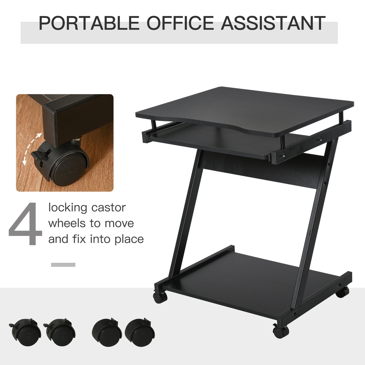 AI62 Decor Movable Computer Desk with Keyboard Tray & Wheels – Black