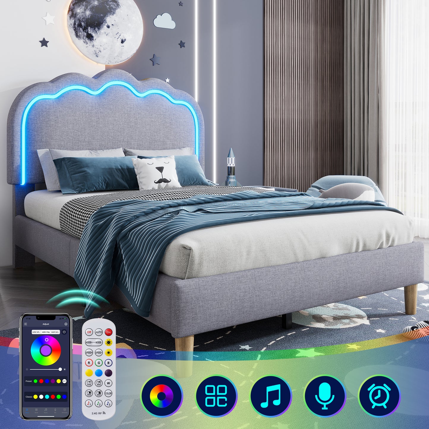 AI62 Decor Single Bed Frame with LED & Slats – 3FT 90x190cm
