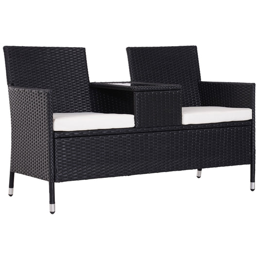 AI62 Decor 2-Seater Rattan Chair Set W/Middle Tea Table-Black