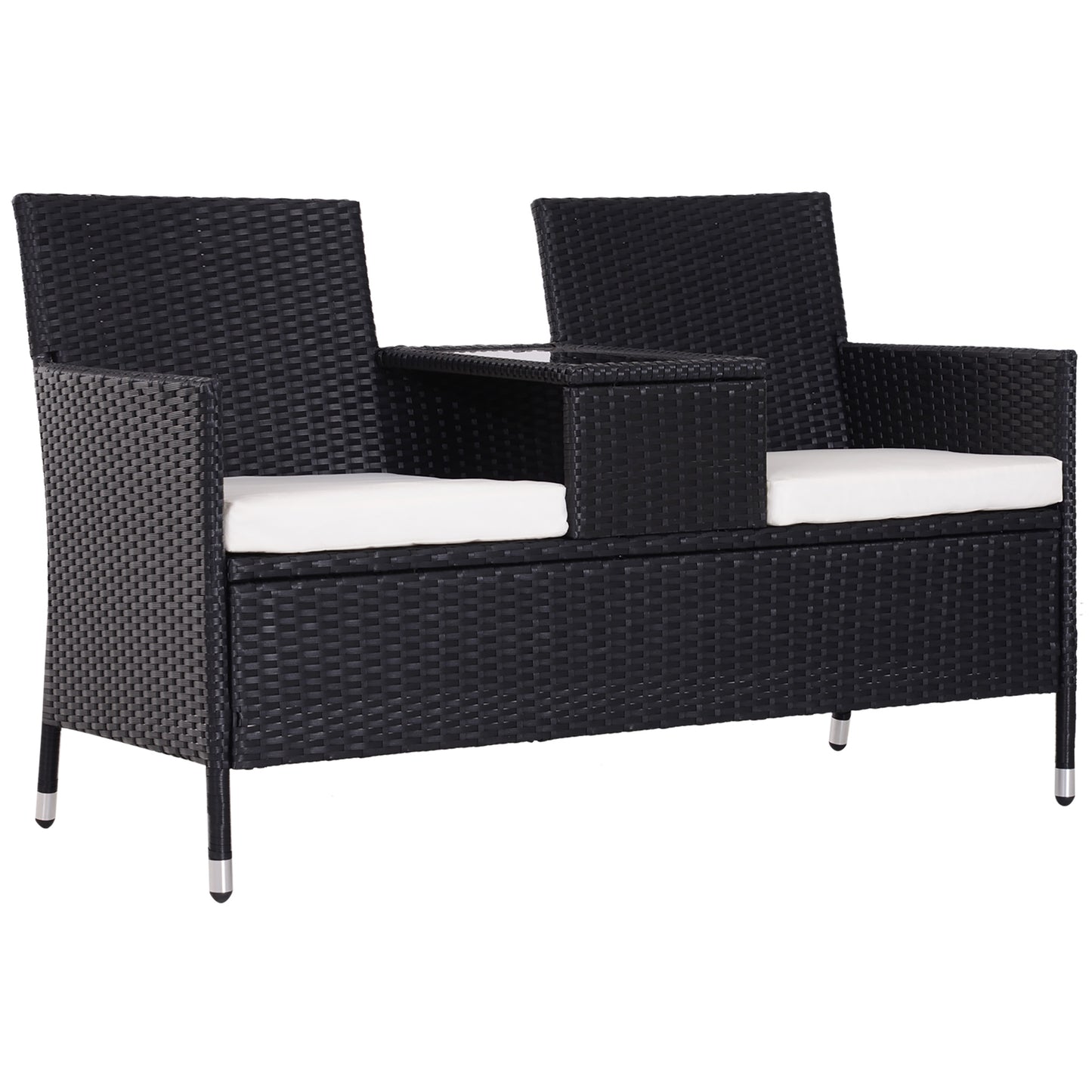 AI62 Decor 2-Seater Rattan Chair Set W/Middle Tea Table-Black