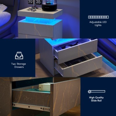 AI62 Decor LED Bedside Nightstand with 2 Drawers