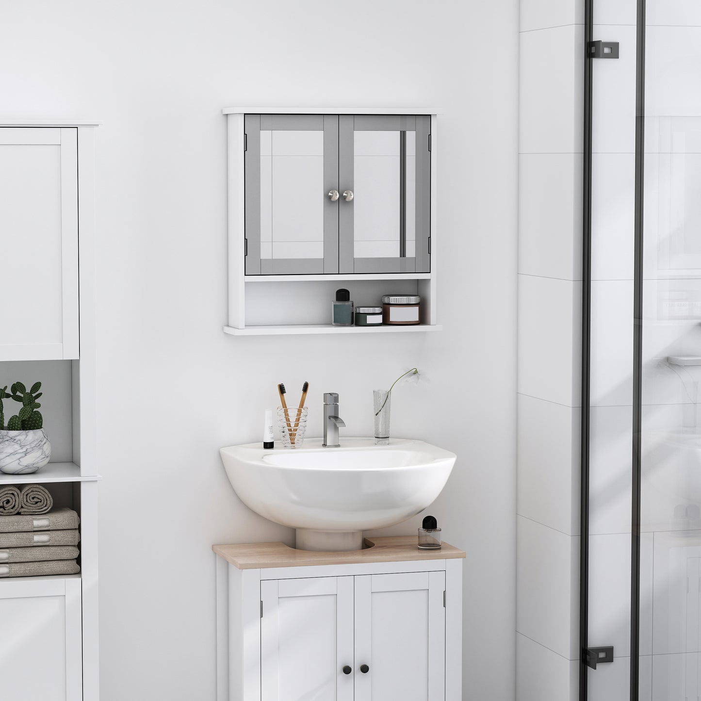 AI62 Decor Kleankin Bathroom Wall Storage Cabinet - Grey