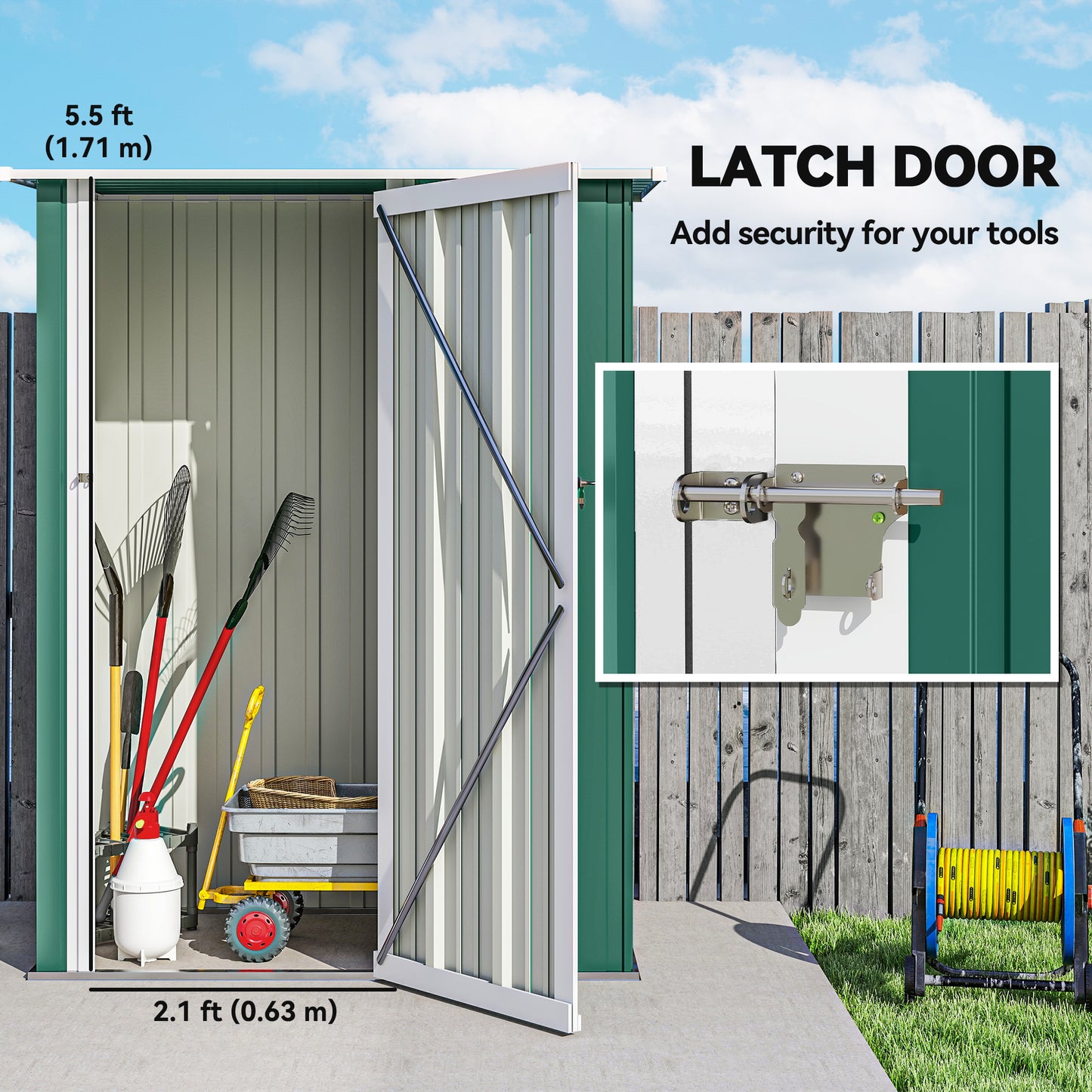 AI62 Decor Outdoor Green Storage Shed with Sloped Roof