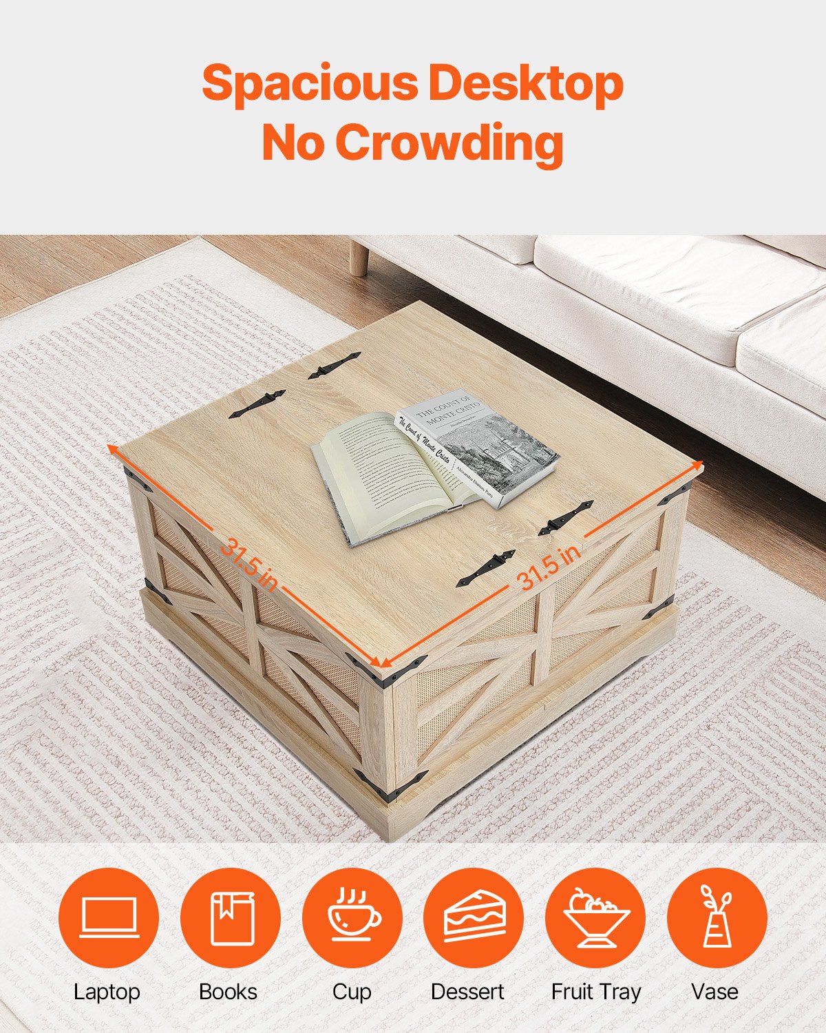 AI62 Decor Rattan Rectangle Coffee Table with Storage – 32