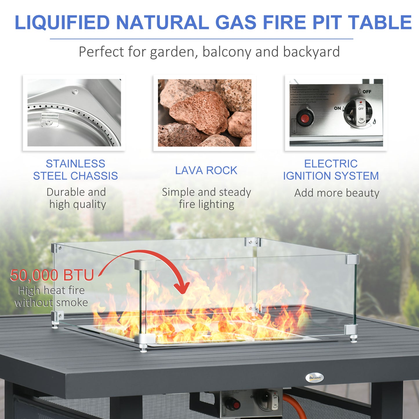 AI62 Decor 6-Piece Grey Aluminium Garden Furniture Set with Fire Pit Table & Cushions