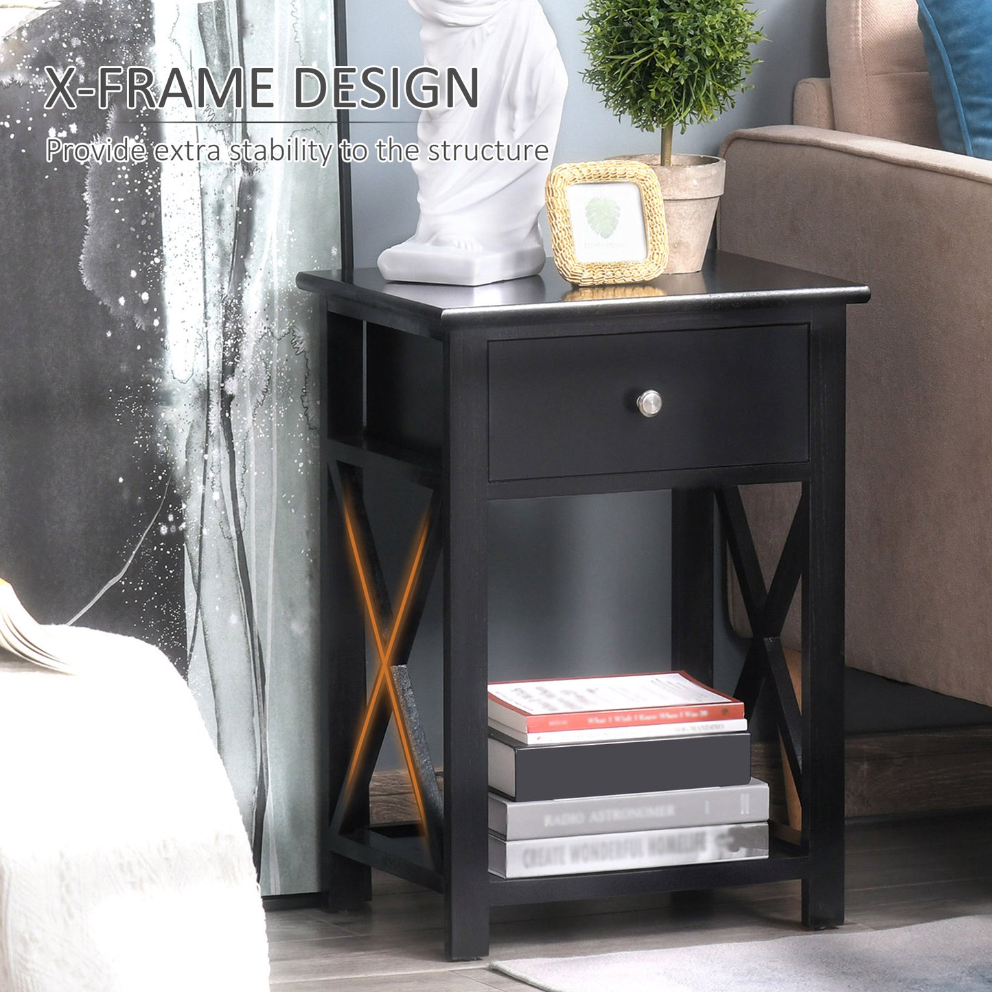 AI62 Decor End Table with Drawer & Shelf – Black
