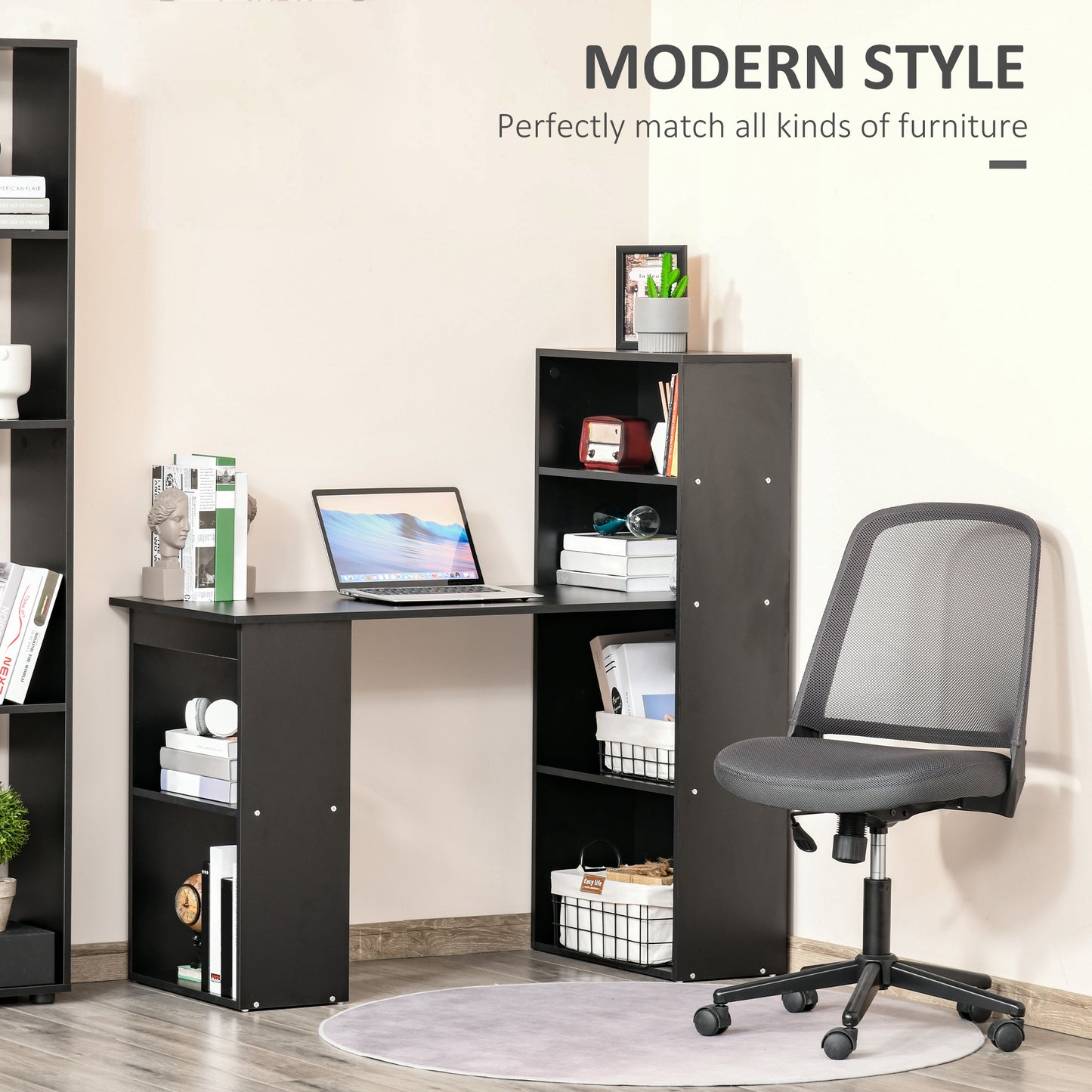 AI62 Decor 120cm Computer Desk with 6-Tier Storage Shelves – Black