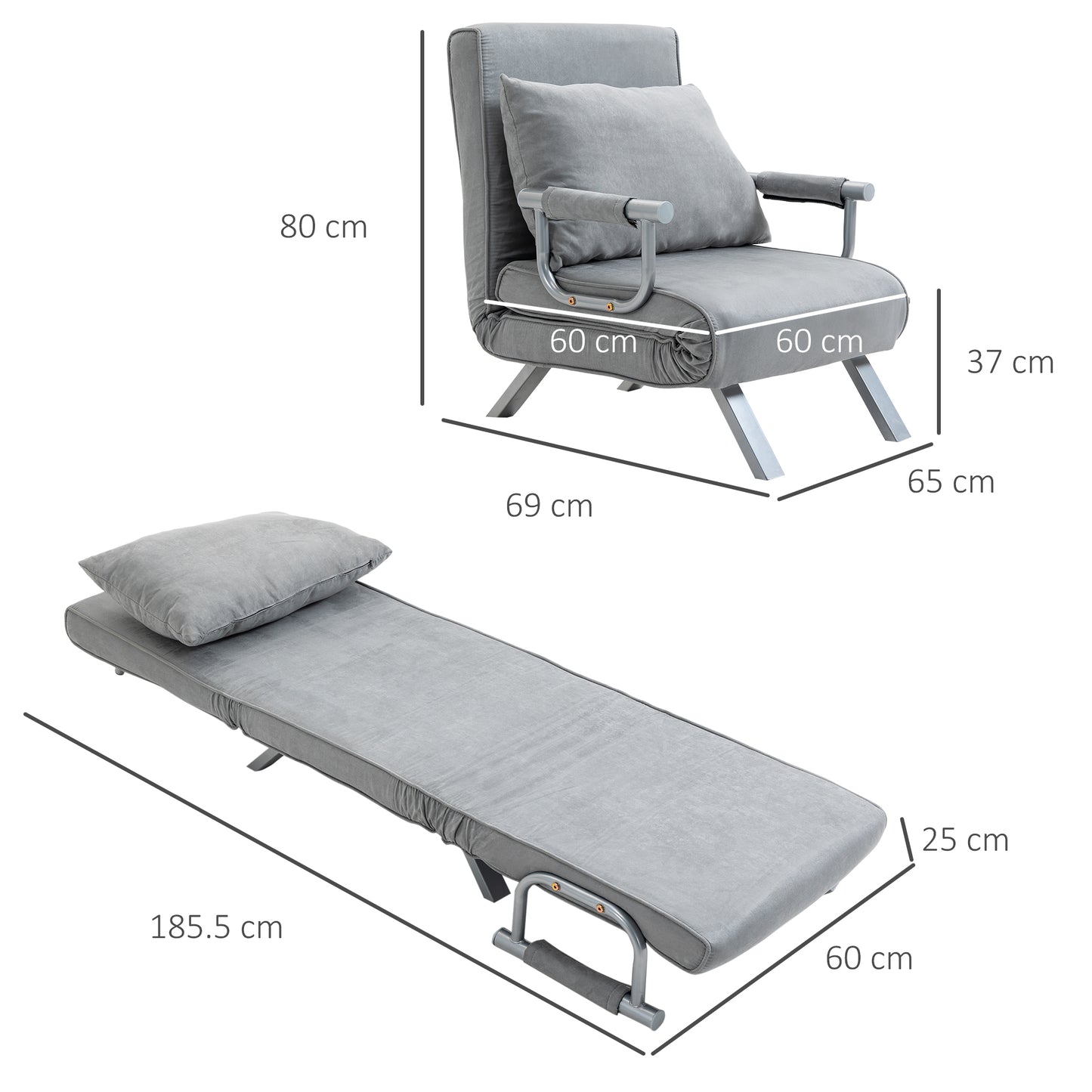 AI62 Decor Suedette Adjustable Back Futon Sofa Chair - Grey