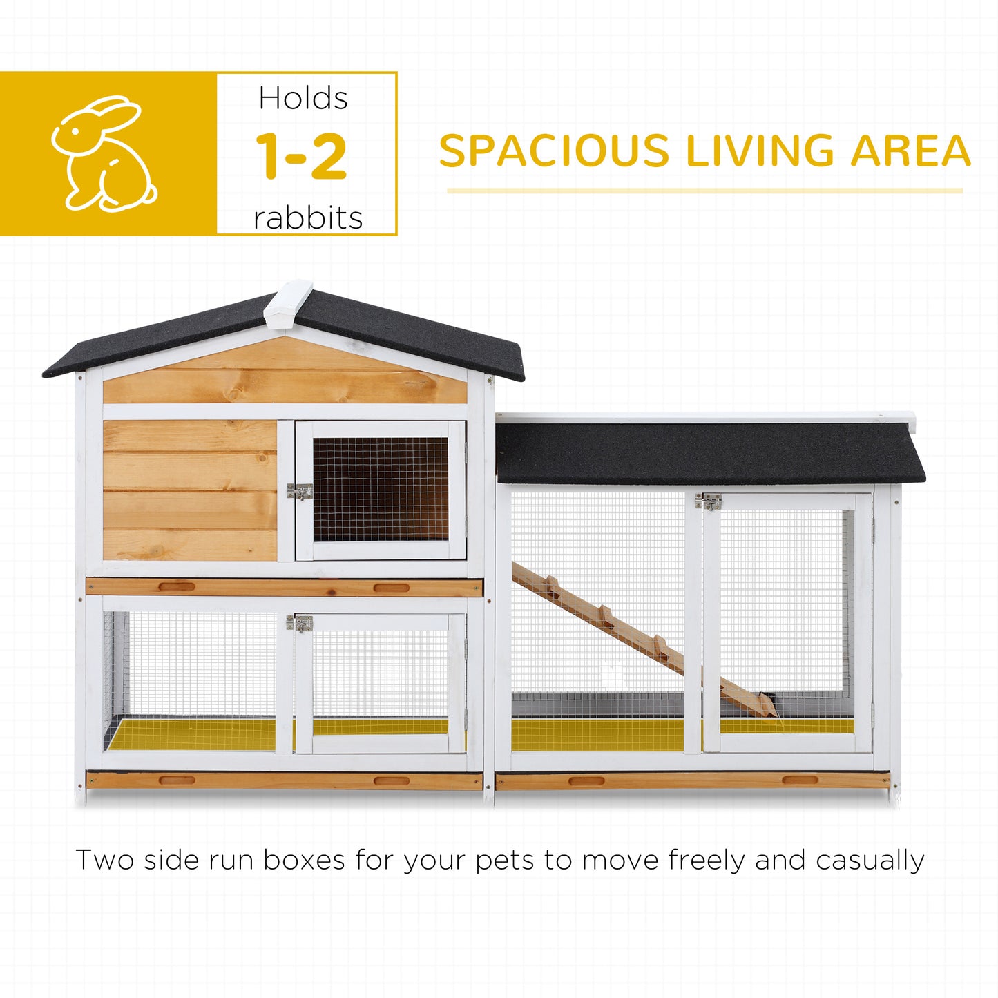 AI62 Decor 2-Tier Wooden Rabbit & Guinea Pig Hutch with Run – Yellow