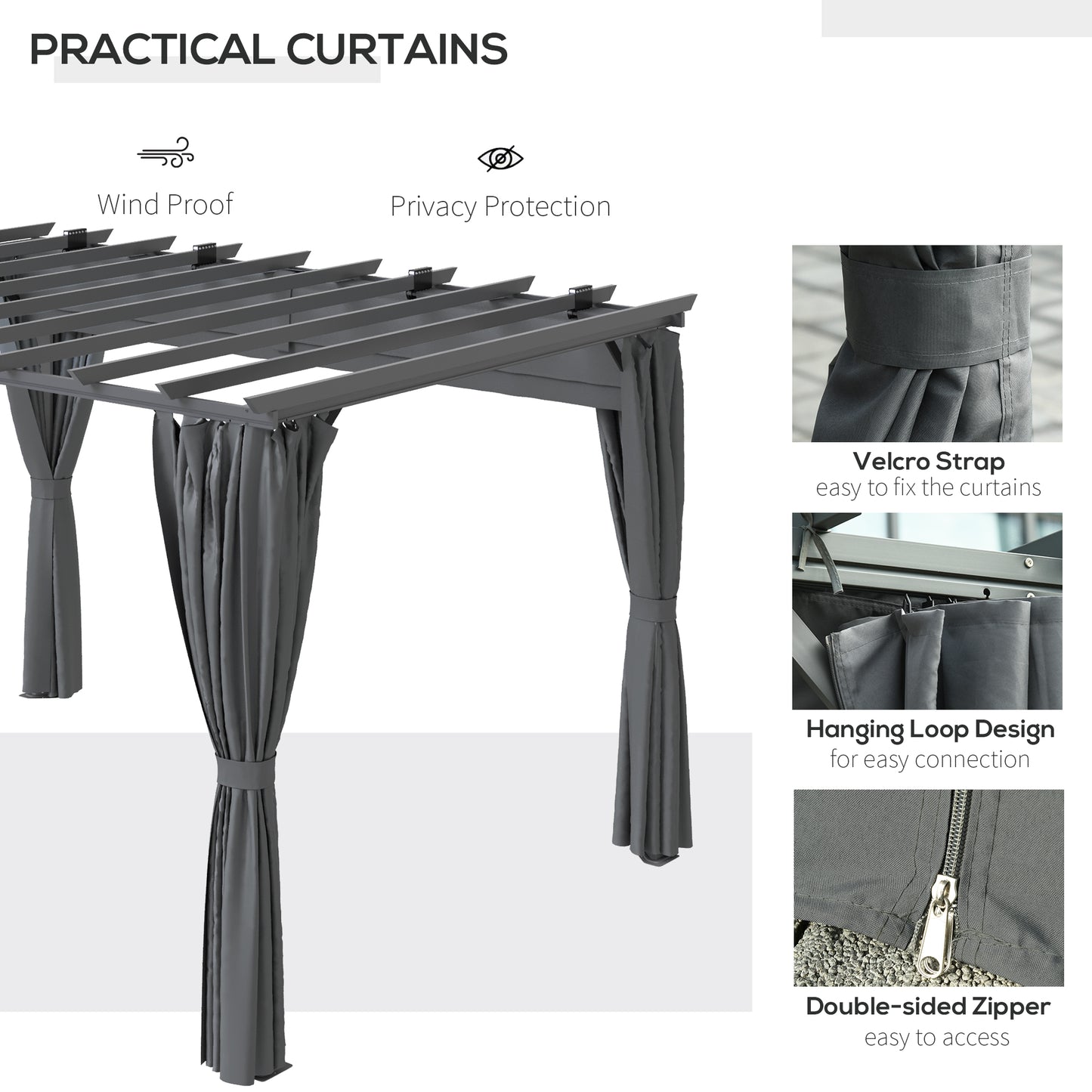 AI62 Decor 3.6x3m Pergola with Adjustable Roof & Privacy Curtains