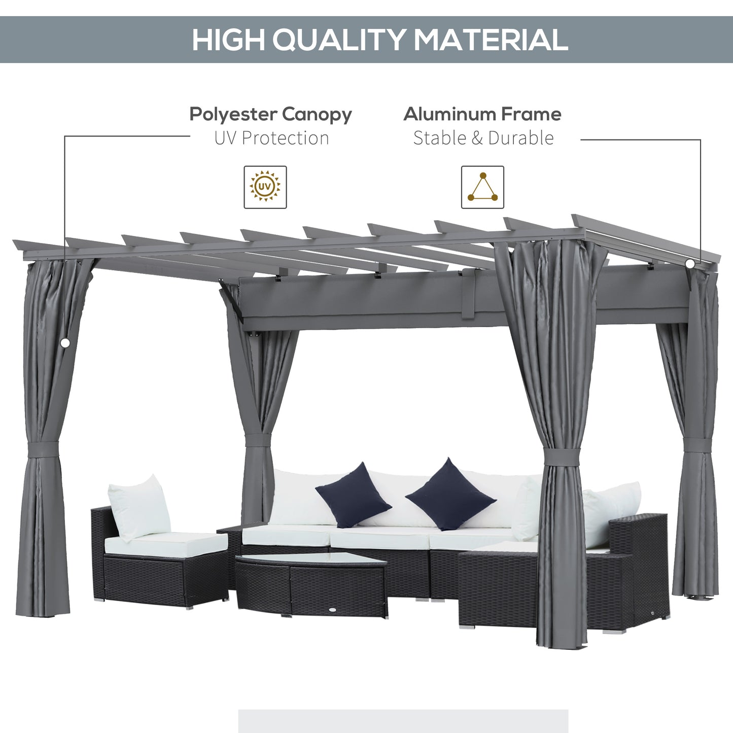 AI62 Decor 3.6x3m Pergola with Adjustable Roof & Privacy Curtains