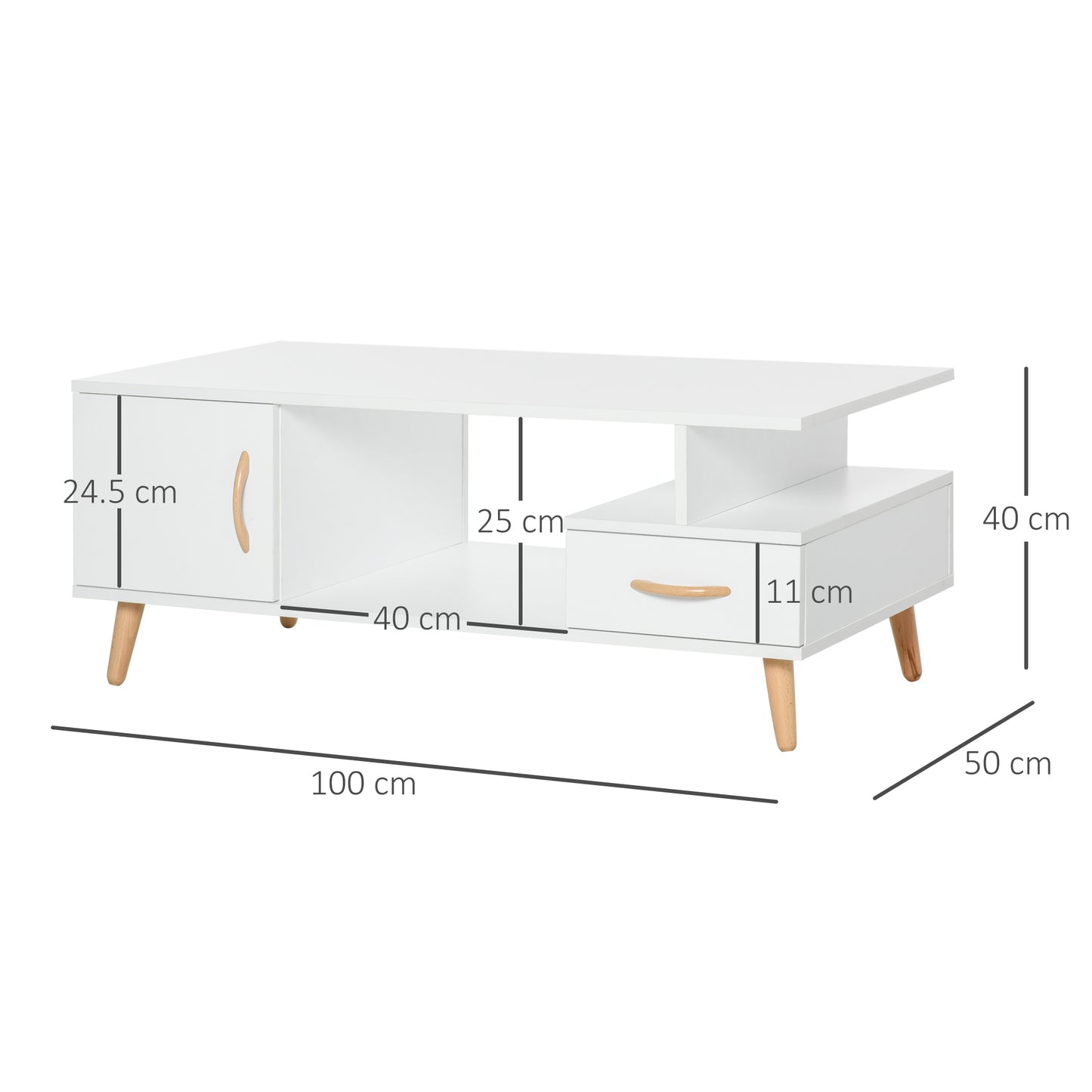 AI62 Decor Modern Coffee Table With Shelf & Drawer – White