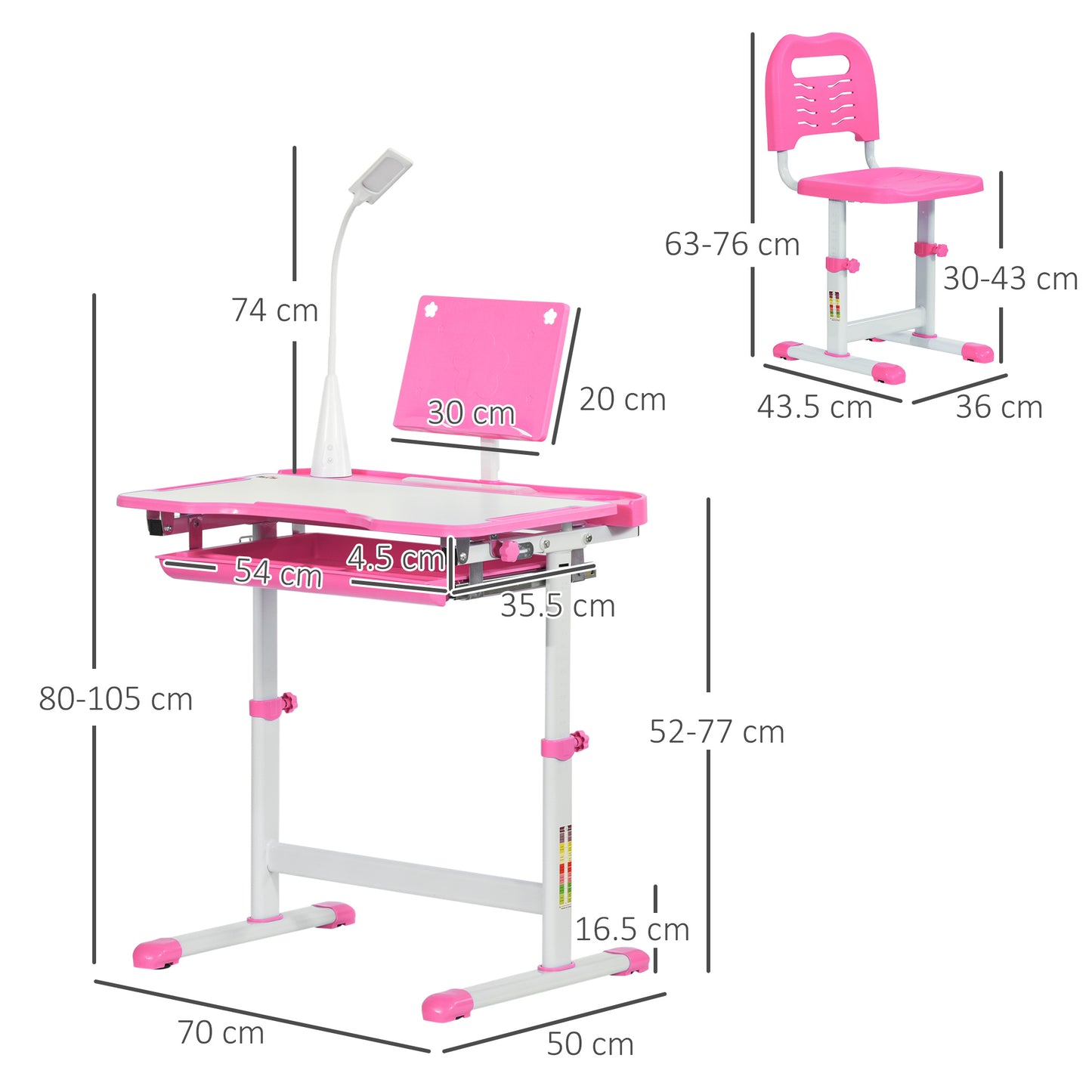 AI62 Decor Kids Study Desk And Chair Set W/ Adjustable Height