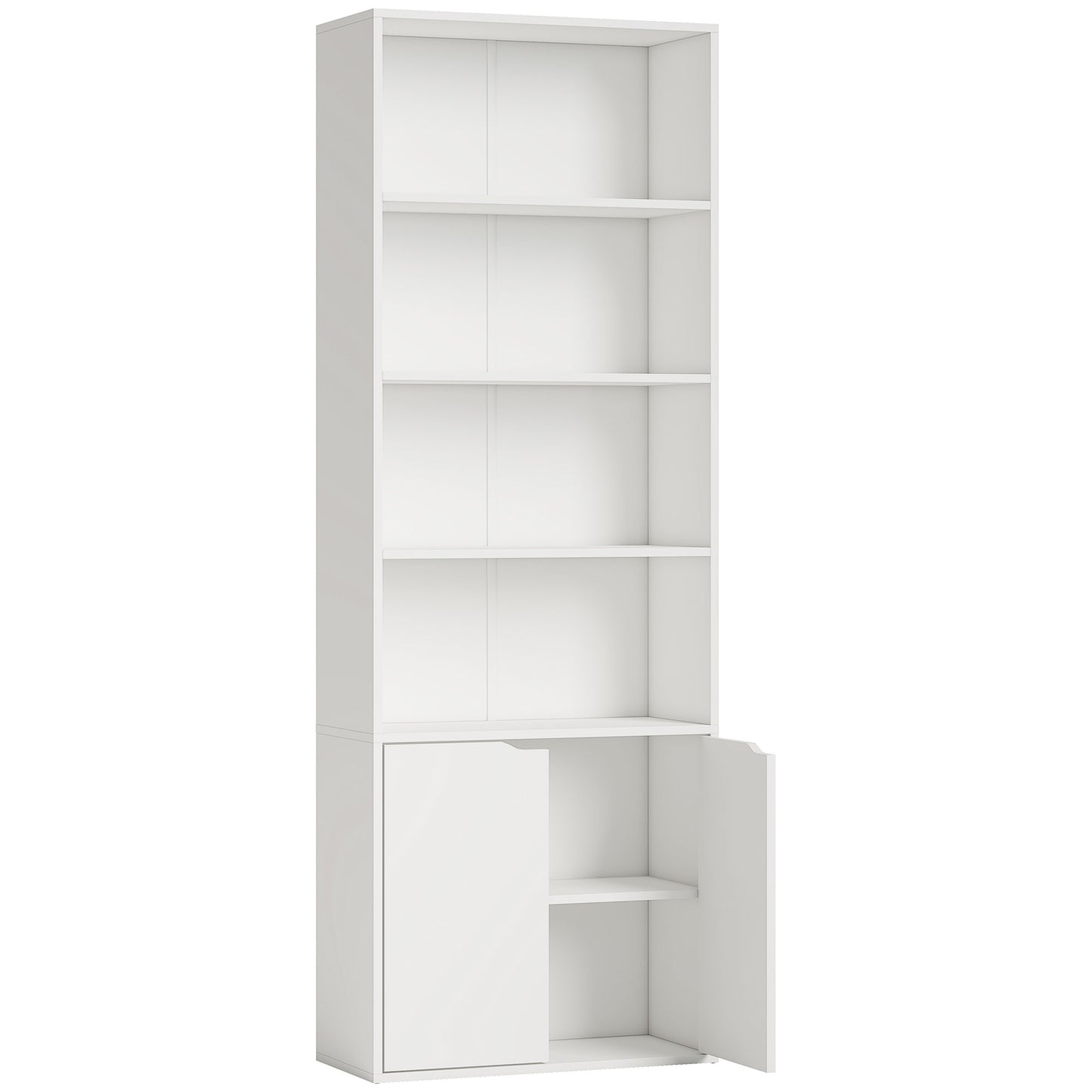 AI62 Decor 6-Tier White Bookcase with Shelves & Cabinet, 59x29x180cm