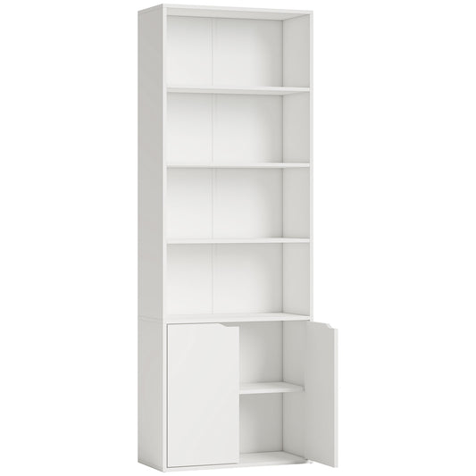 AI62 Decor 6-Tier White Bookcase with Shelves & Cabinet, 59x29x180cm