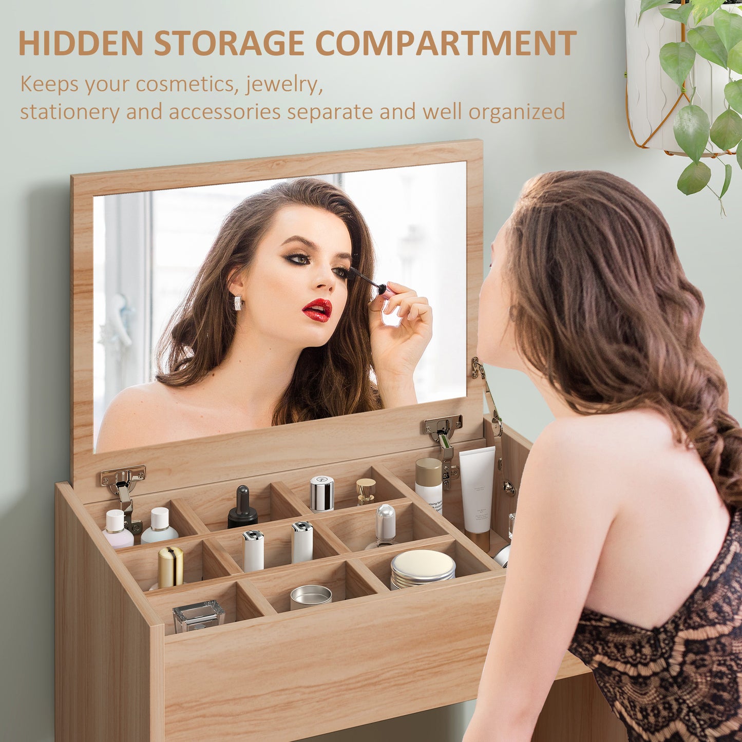 AI62Decor  Wooden Vanity Makeup Table with Mirror & Stool