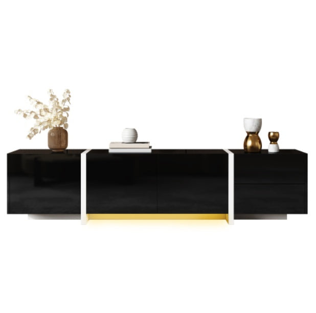 AI62 Decor Sleek Black TV Cabinet with White Contrasting Legs & Storage