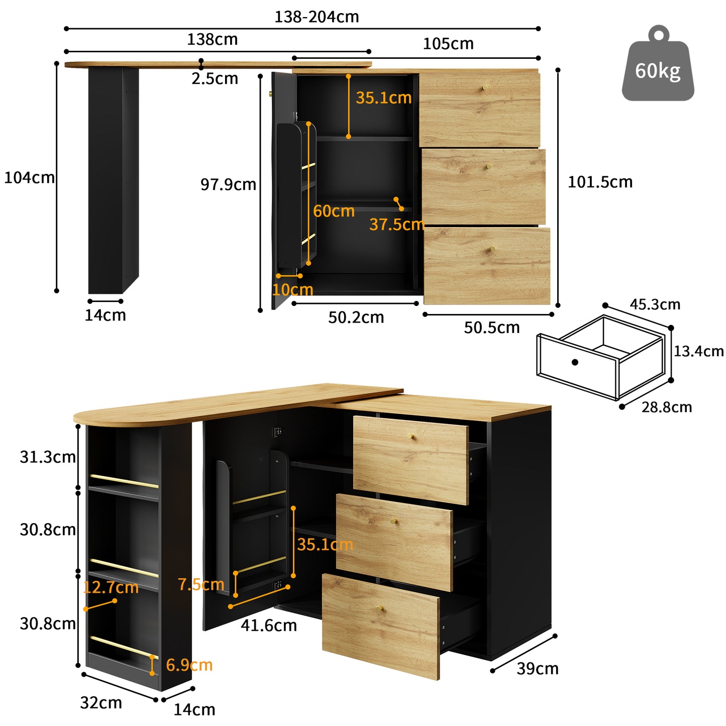 AI62 Decor Extendable Rotating Bar Table with Storage – Wood Grain Finish