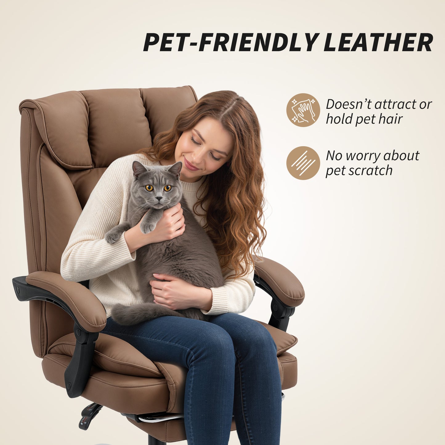 AI62 Decor Reclining Faux Leather Swivel Office Chair - Brown
