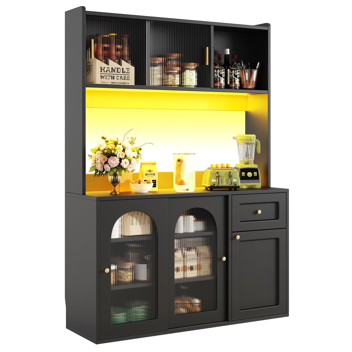 AI62 Decor Tall Kitchen Cabinet 120×35×167cm with LED – Black
