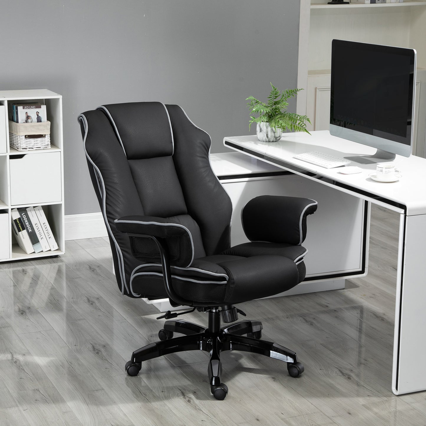AI62 Decor Vinsetto Faux Leather Executive Office Chair, With Contrast Piping - Black/White