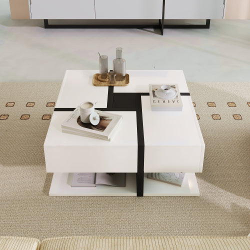AI62 Decor Coffee Table with 4 Drawers & Bottom Storage – 78x78x36cm
