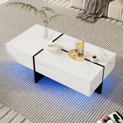 AI62 Decor High Gloss White Marble Coffee Table with LED