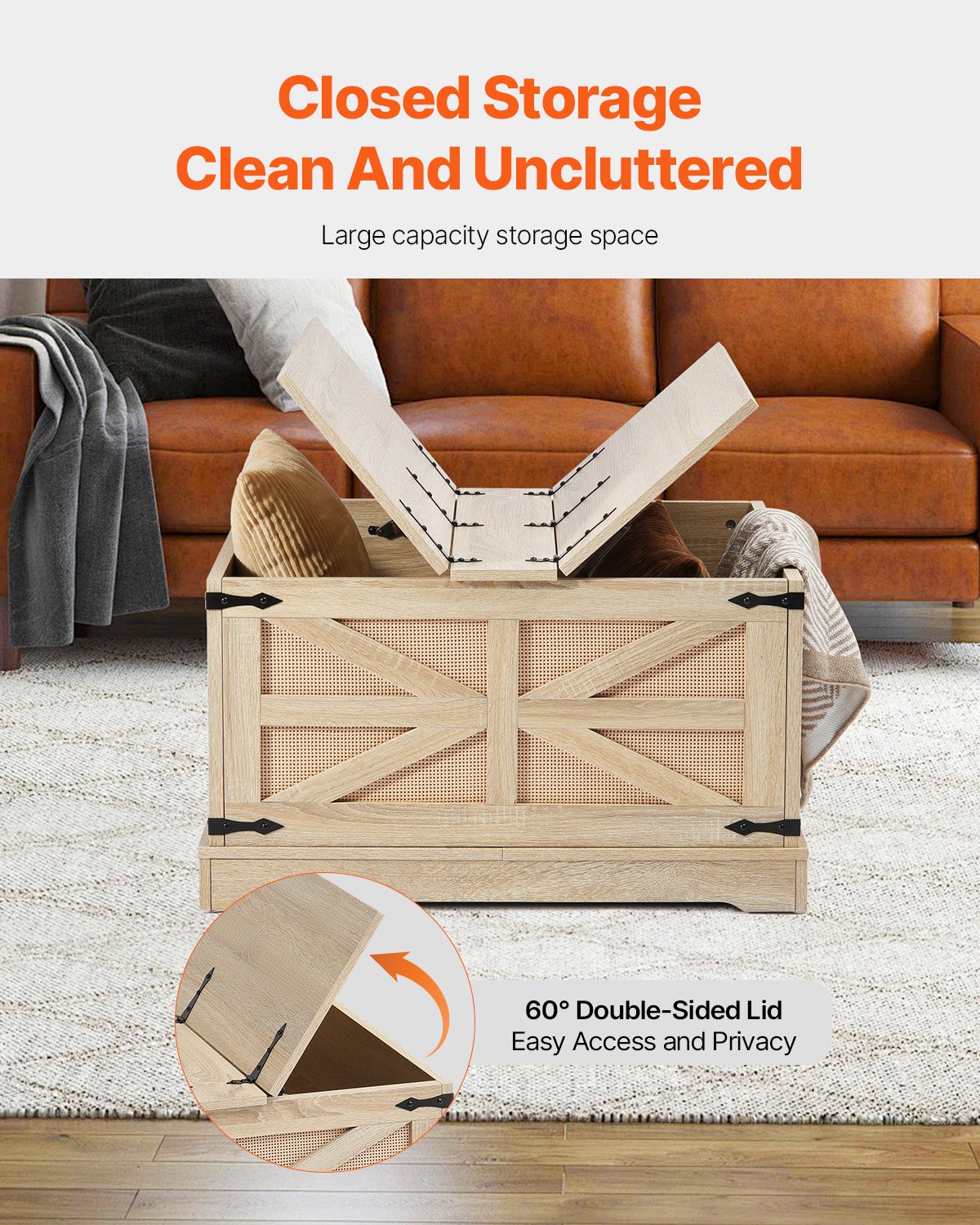 AI62 Decor Rattan Rectangle Coffee Table with Storage – 32