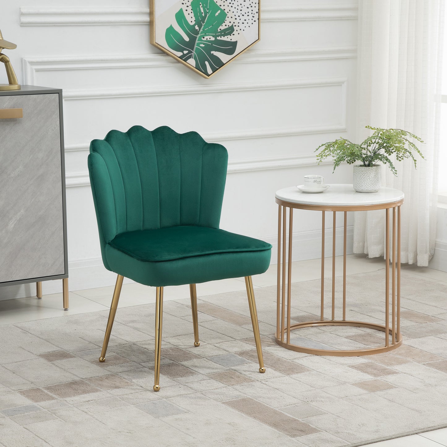 AI62 Decor Velvet-Feel Shell Accent Chair - Green