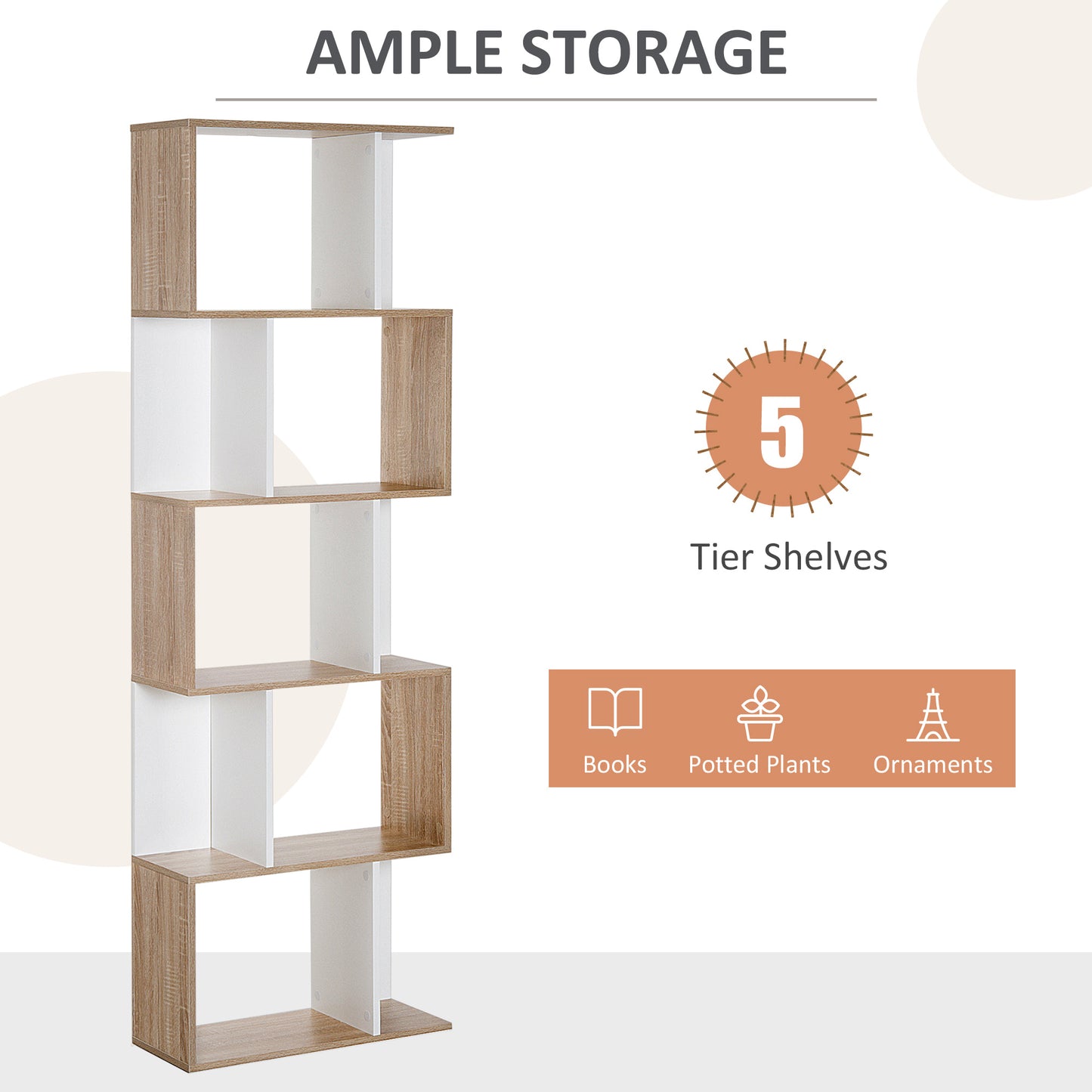 AI62 Decor S-Shaped Wooden Bookcase