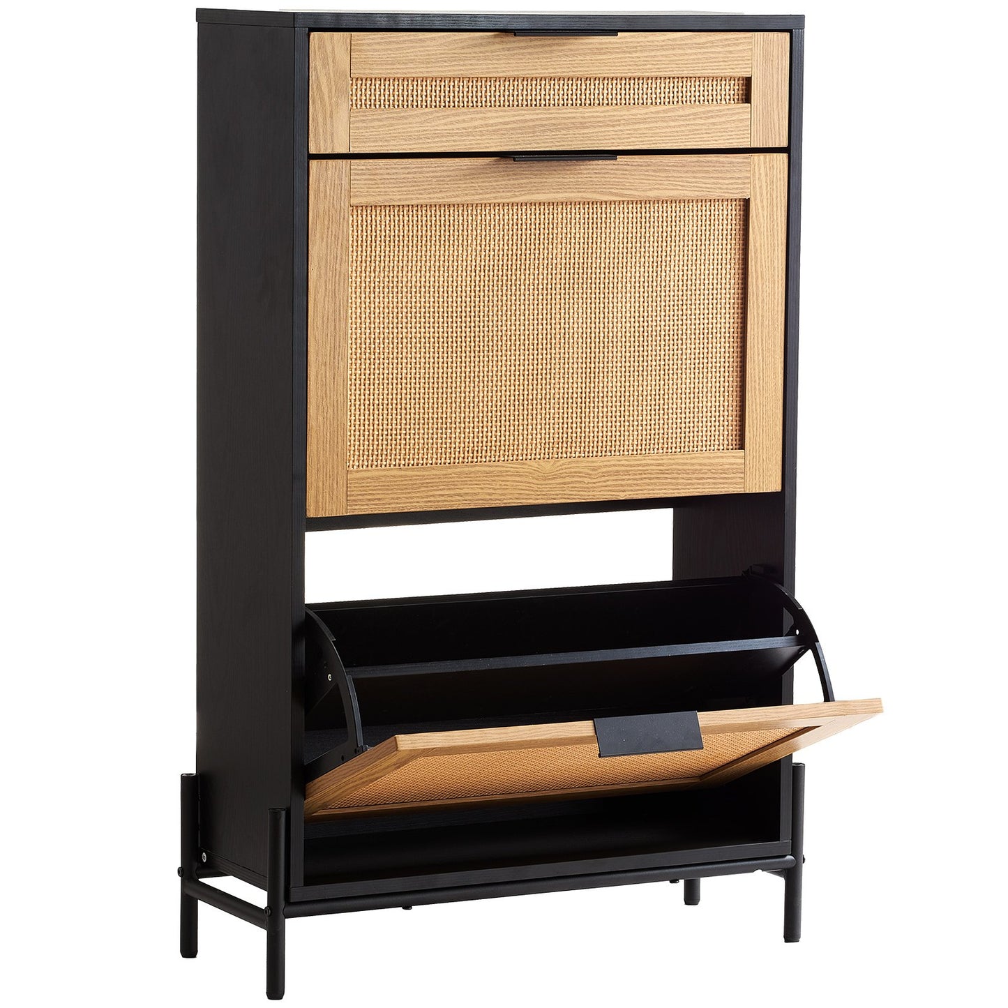 AI62 Decor Narrow Rattan Shoe Cabinet with 3 Drawers, Black